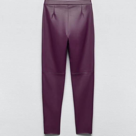 SOLD NWT ZARA Purple faux leather leggings. Size:M - Picture 2 of 8